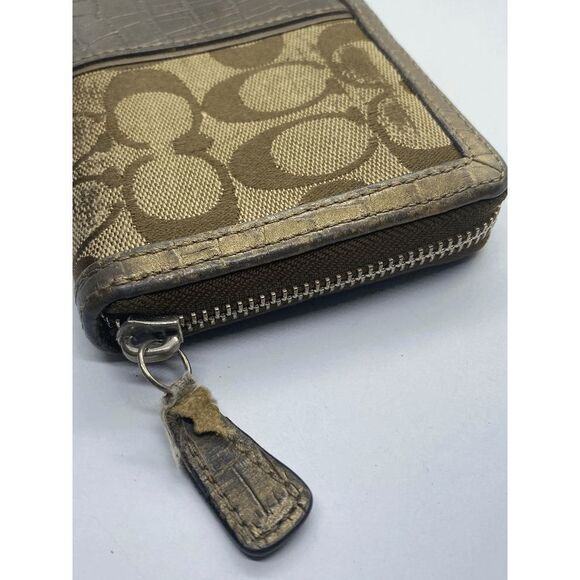 Coach Brown Canvas & Leather Long Zip Around Wallet **WORN** - Picture 7 of 10